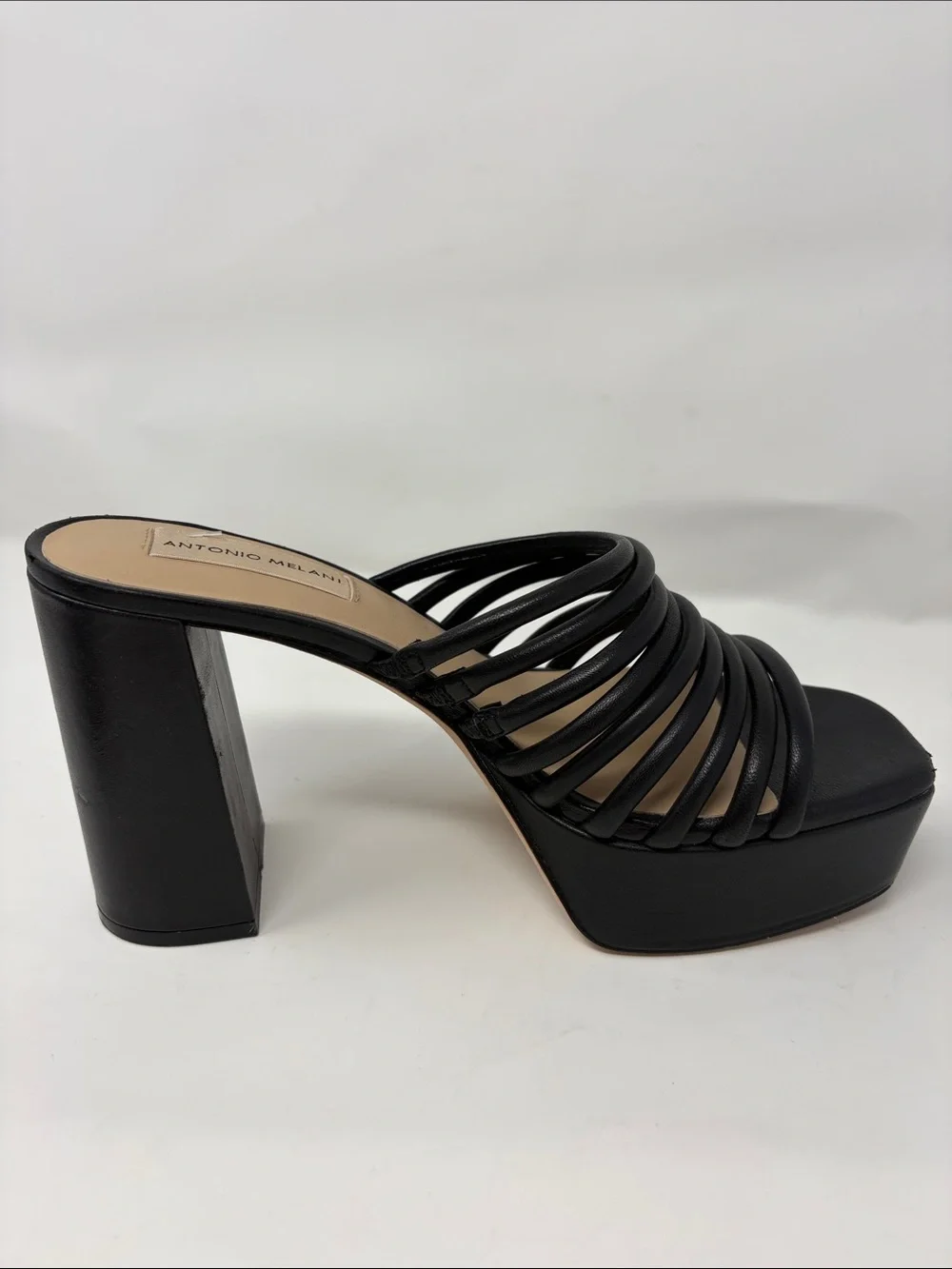 Antonio Melani Black Strappy Platform Mule Sandals Size 7 Excellent Condition